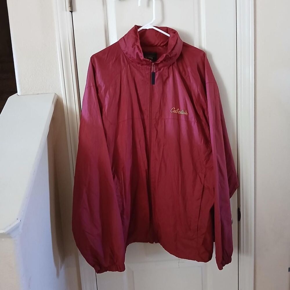 Vintage Red Cabela's Stillwater Supply Co. Windbreaker with Roll-Up Hood 2XL